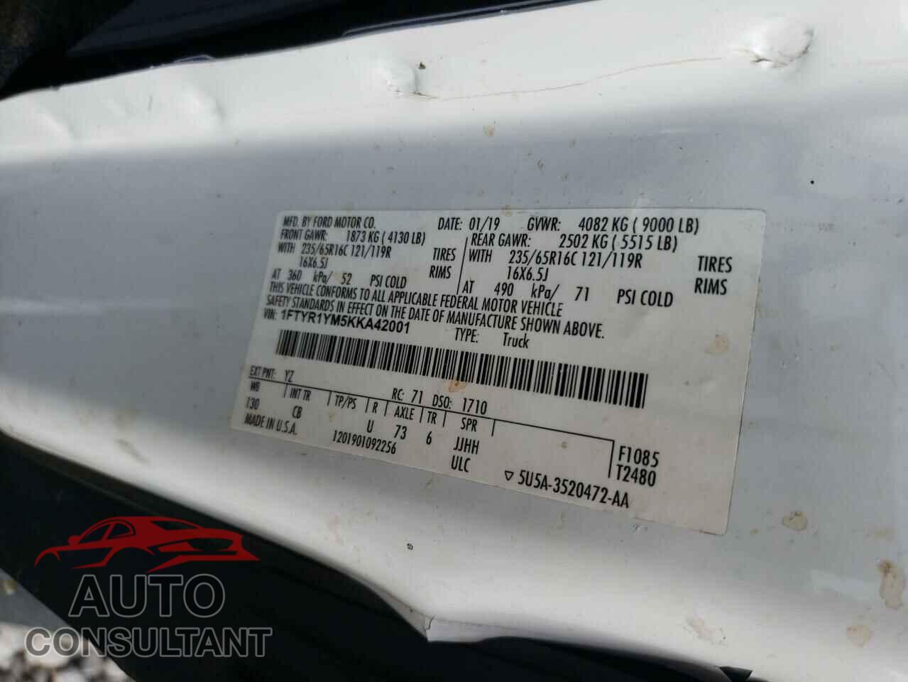 FORD TRANSIT CO 2019 - 1FTYR1YM5KKA42001