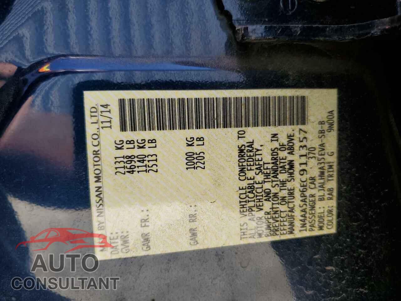 NISSAN MAXIMA 2014 - 1N4AA5AP6EC911357