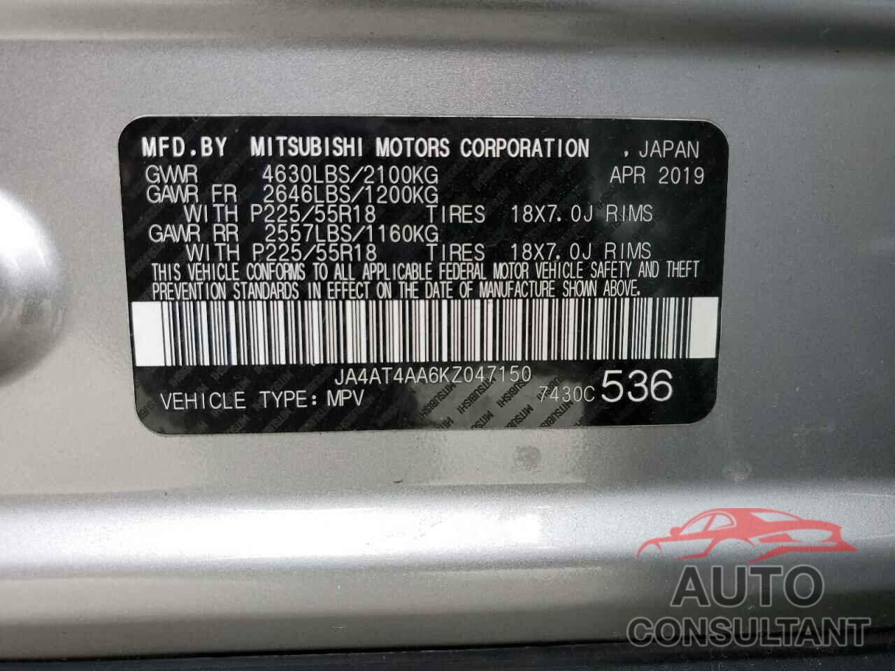 MITSUBISHI ECLIPSE 2019 - JA4AT4AA6KZ047150