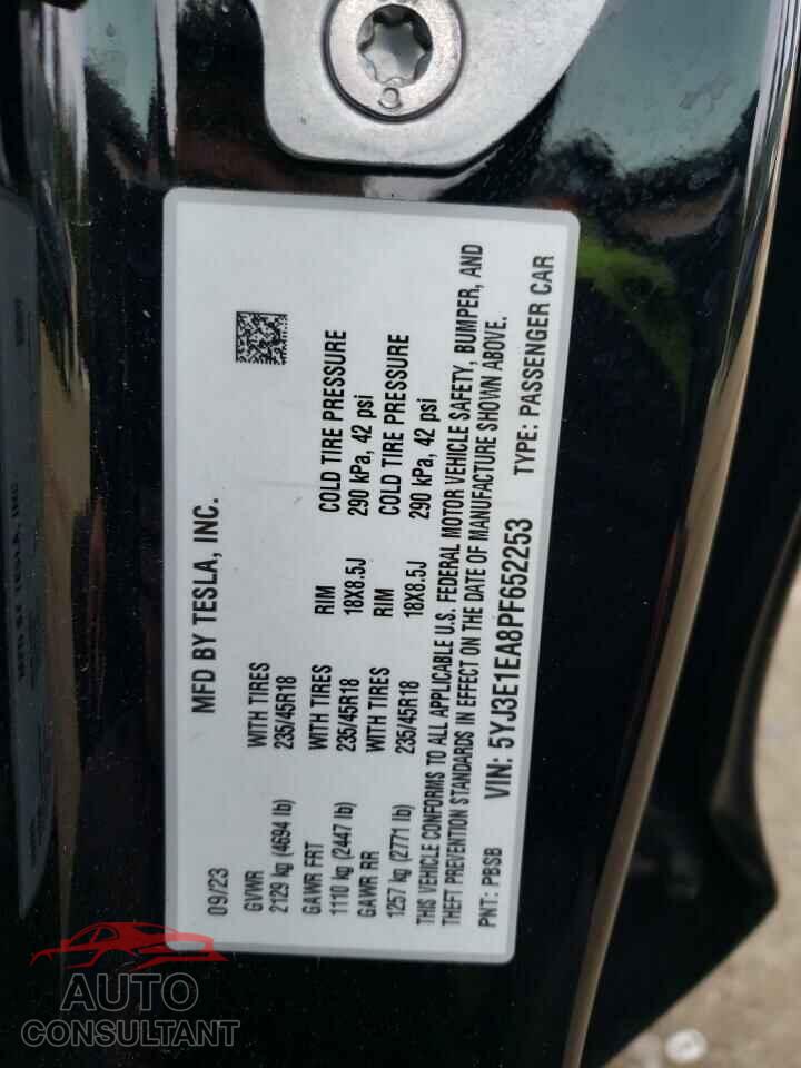 TESLA MODEL 3 2023 - 5YJ3E1EA8PF652253