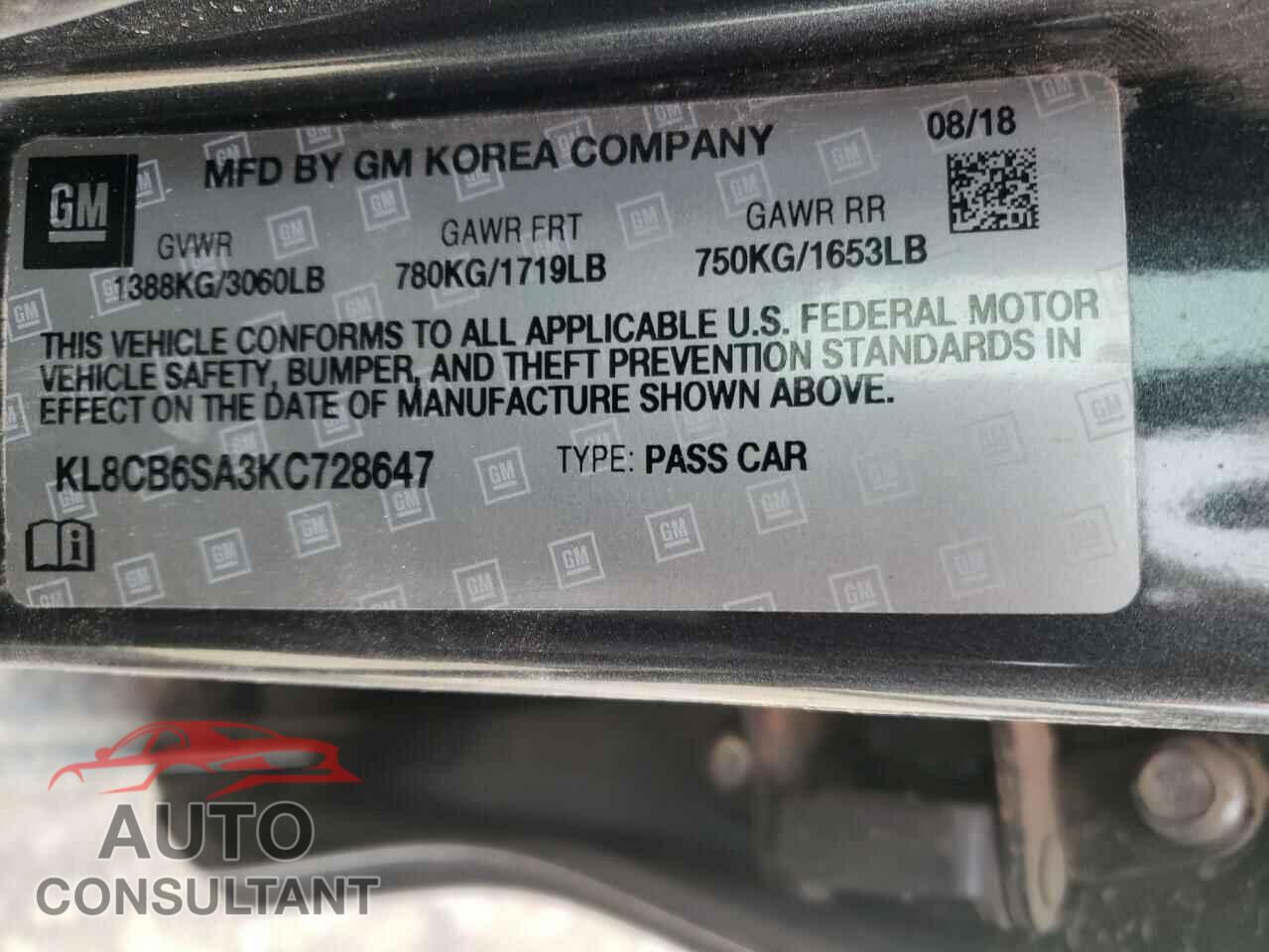 CHEVROLET SPARK 2019 - KL8CB6SA3KC728647