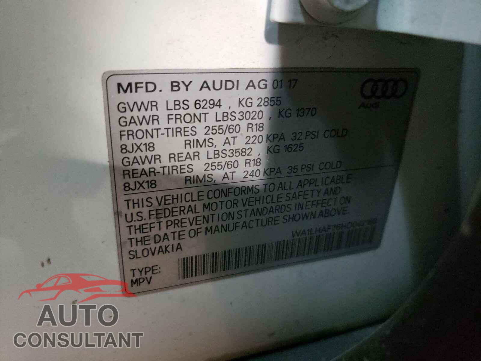 AUDI Q7 2017 - WA1LHAF76HD042168