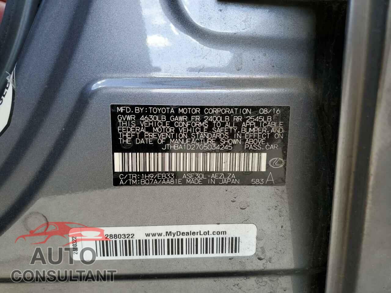 LEXUS IS 2016 - JTHBA1D27G5034245
