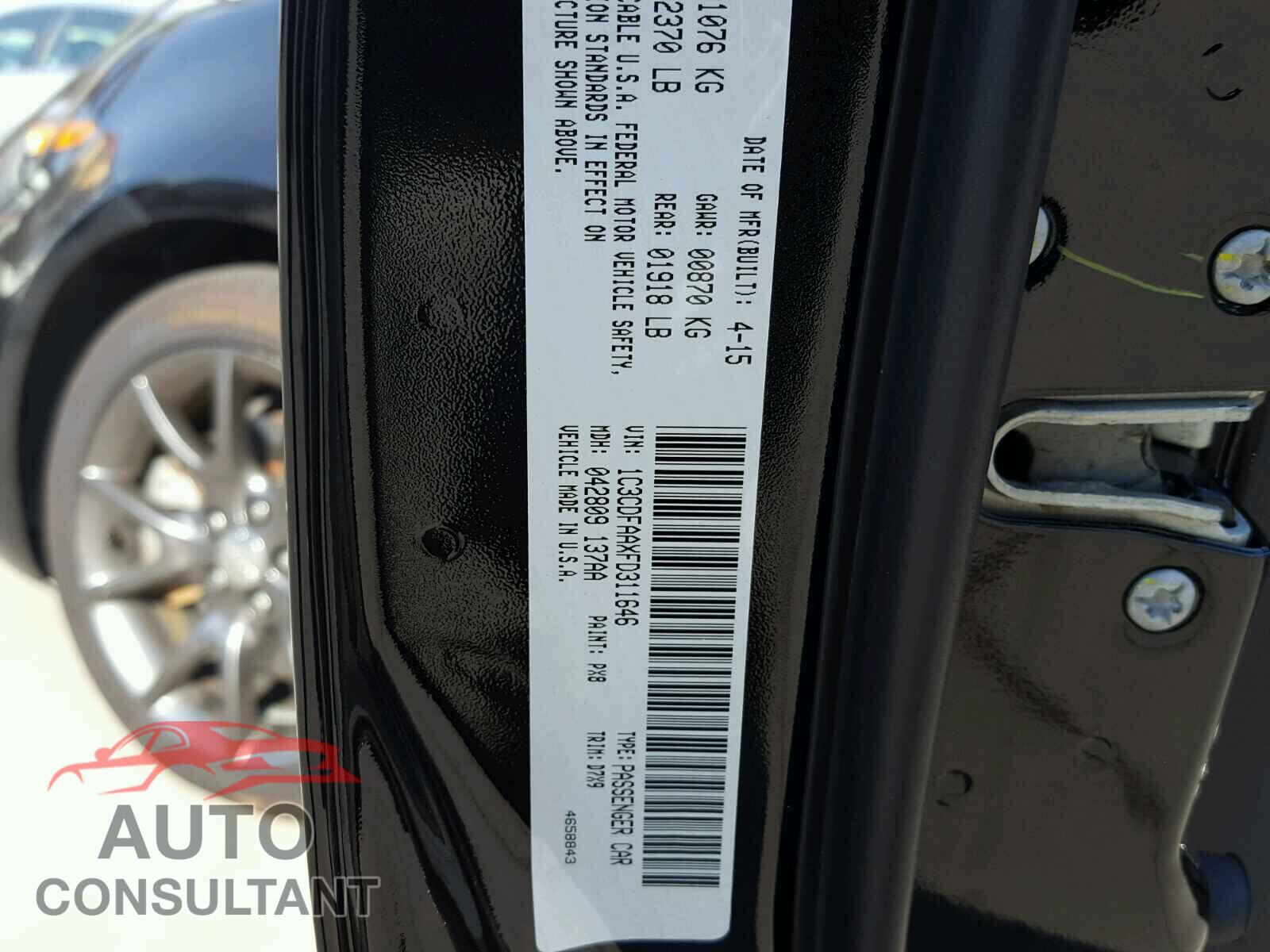 DODGE DART 2015 - 1C3CDFAAXFD311646