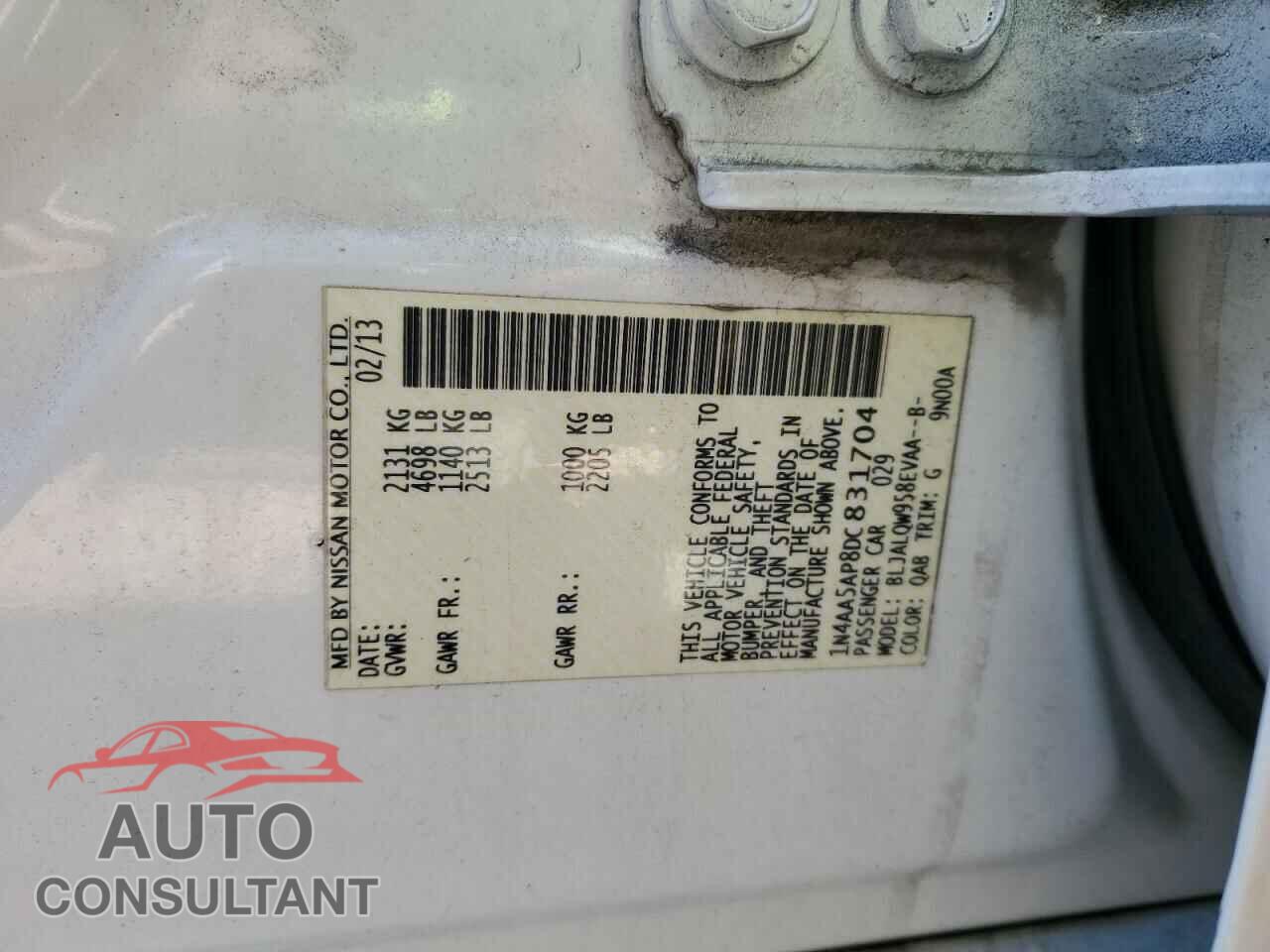 NISSAN MAXIMA 2013 - 1N4AA5AP8DC831704