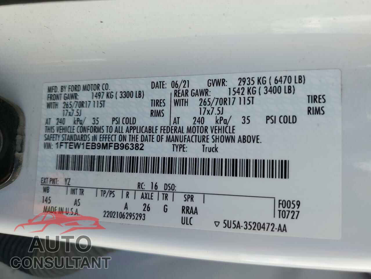 FORD F-150 2021 - 1FTEW1EB9MFB96382