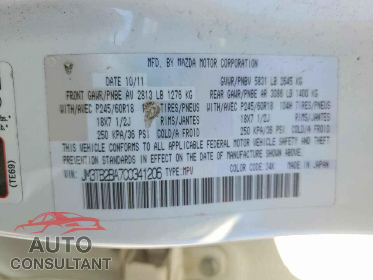 MAZDA CX-9 2012 - JM3TB2BA7C0341206