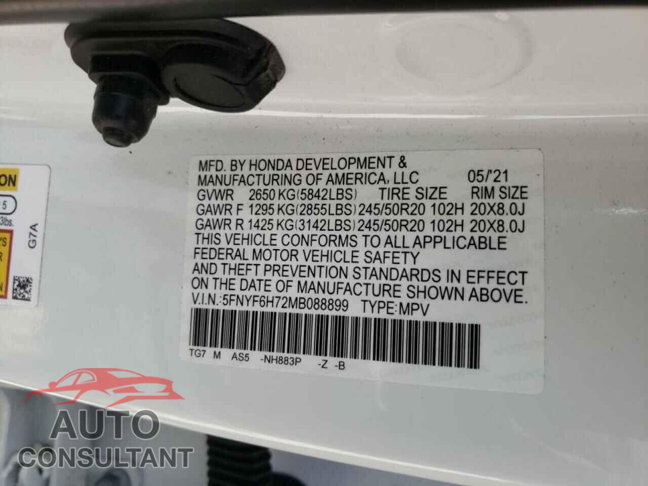 HONDA PILOT 2021 - 5FNYF6H72MB088899