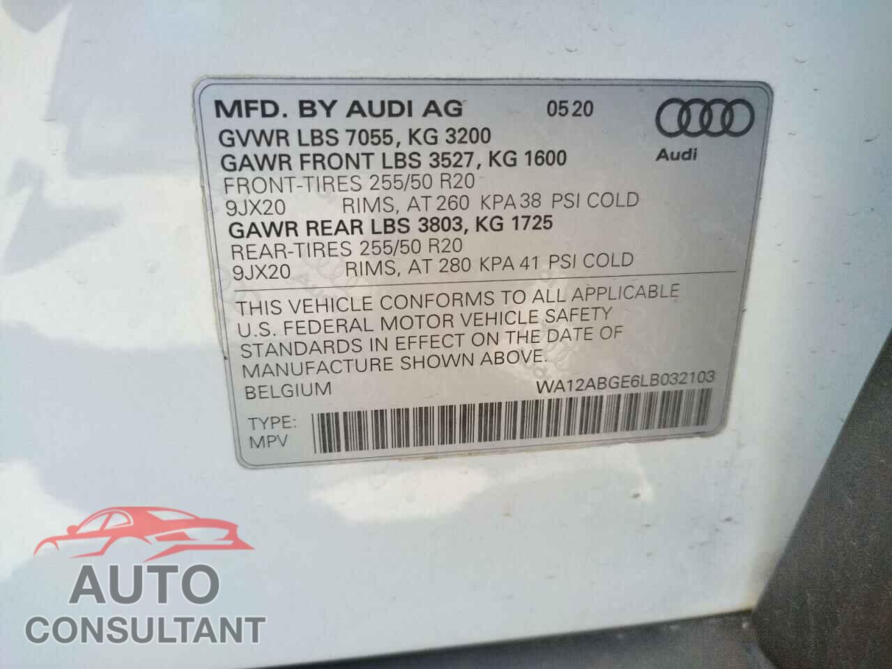 AUDI E-TRON 2020 - WA12ABGE6LB032103