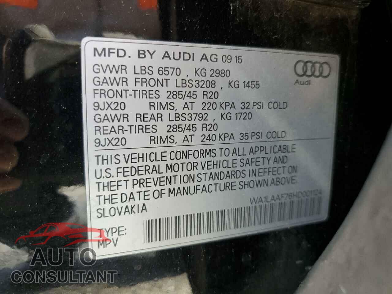 AUDI Q7 2017 - WA1LAAF76HD001124