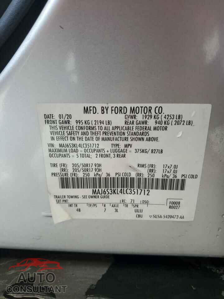 FORD ECOSPORT 2020 - MAJ6S3KL4LC351712