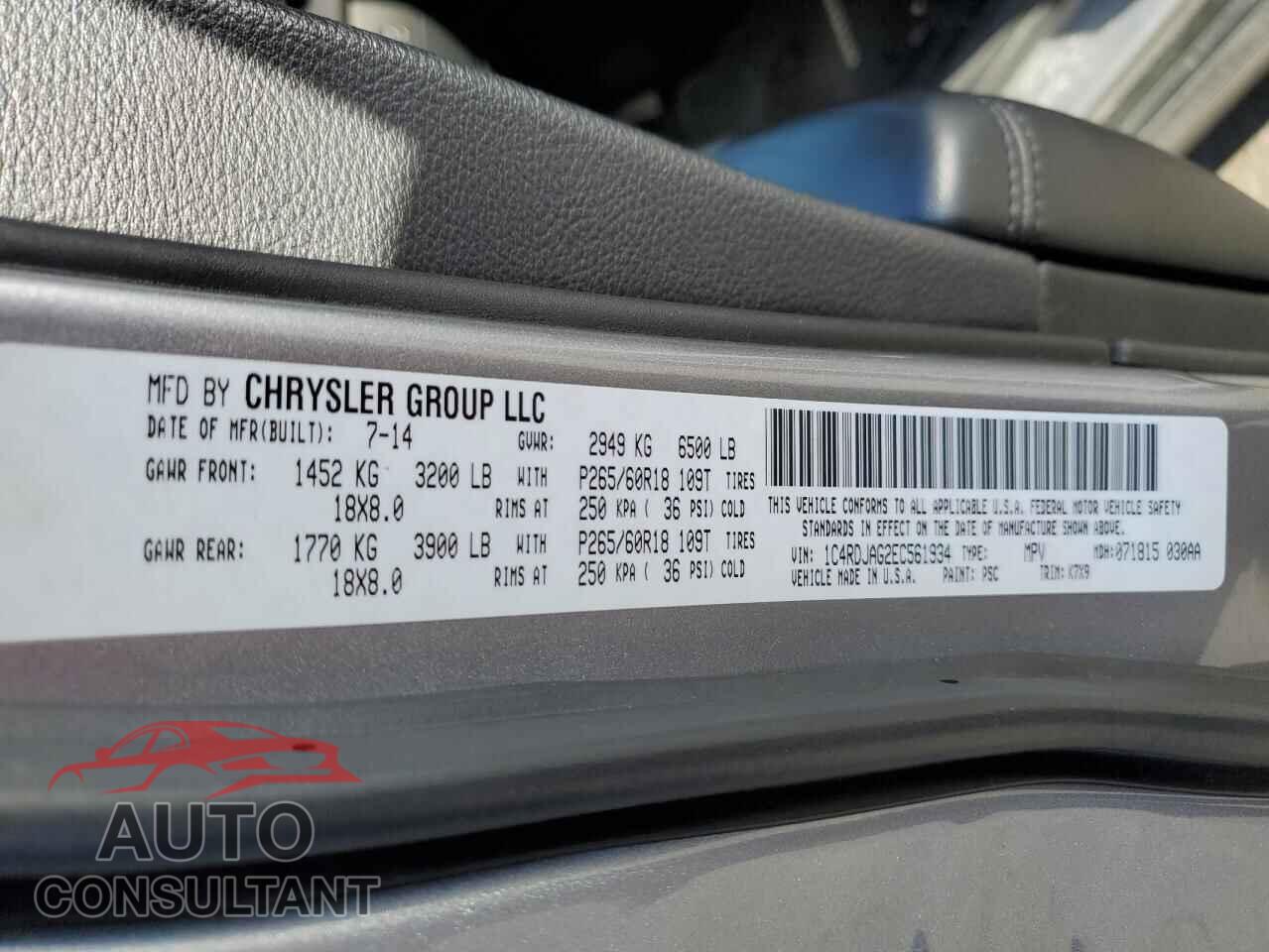DODGE DURANGO 2014 - 1C4RDJAG2EC561934