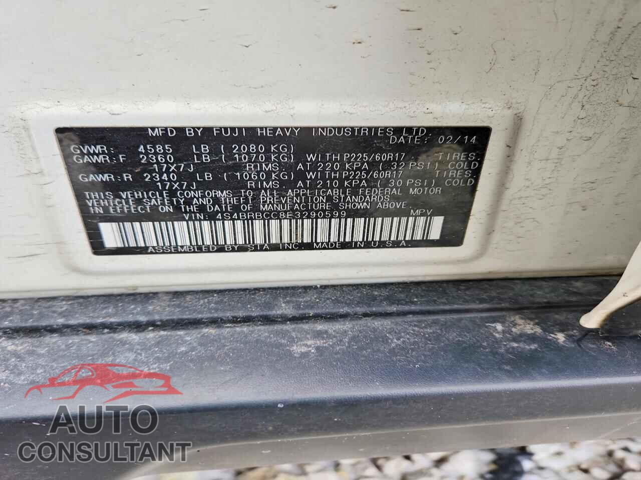 SUBARU OUTBACK 2014 - 4S4BRBCC8E3290599