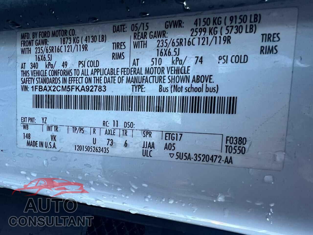 FORD TRANSIT 2015 - 1FBAX2CM5FKA92783