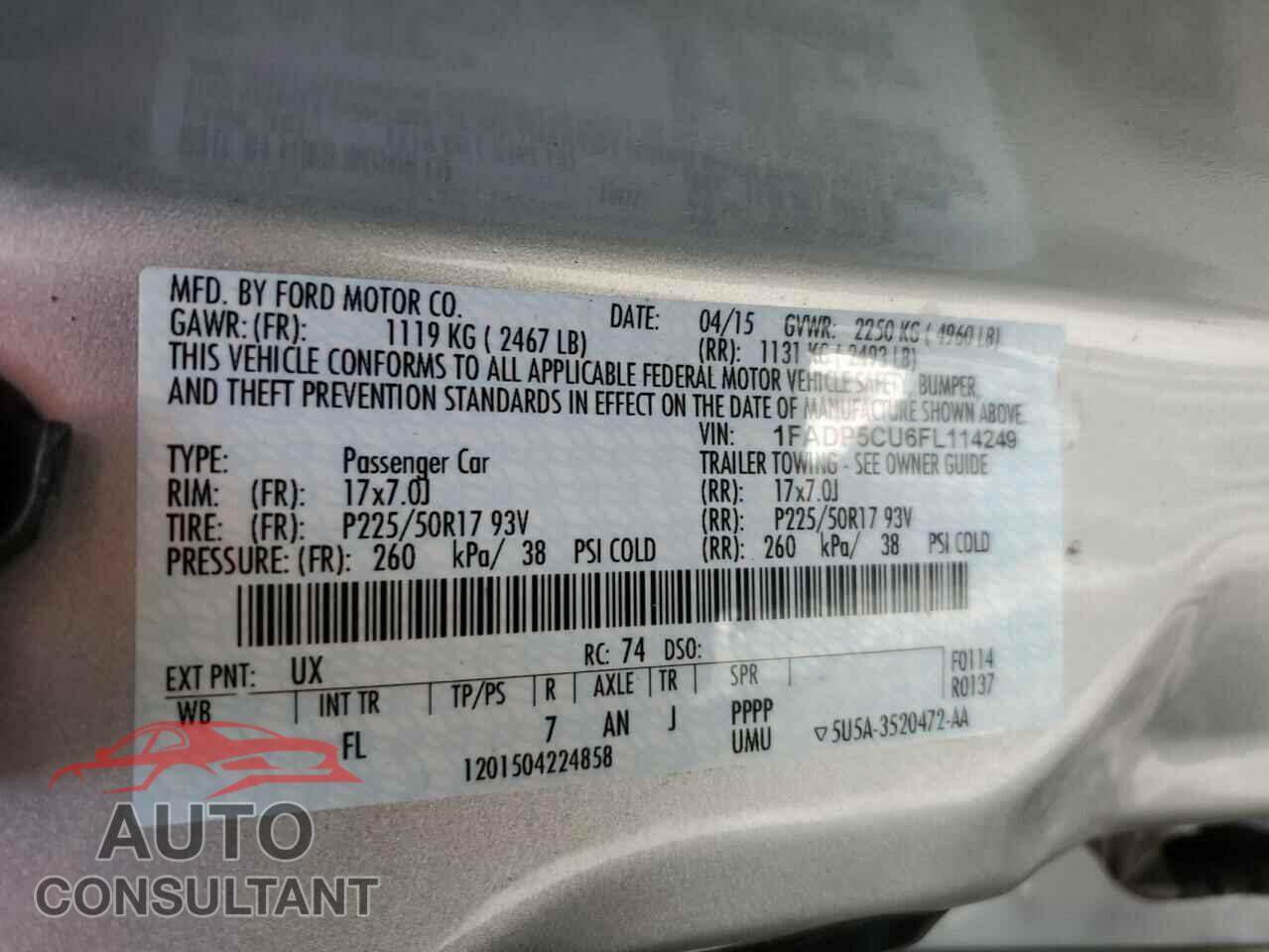 FORD CMAX 2015 - 1FADP5CU6FL114249
