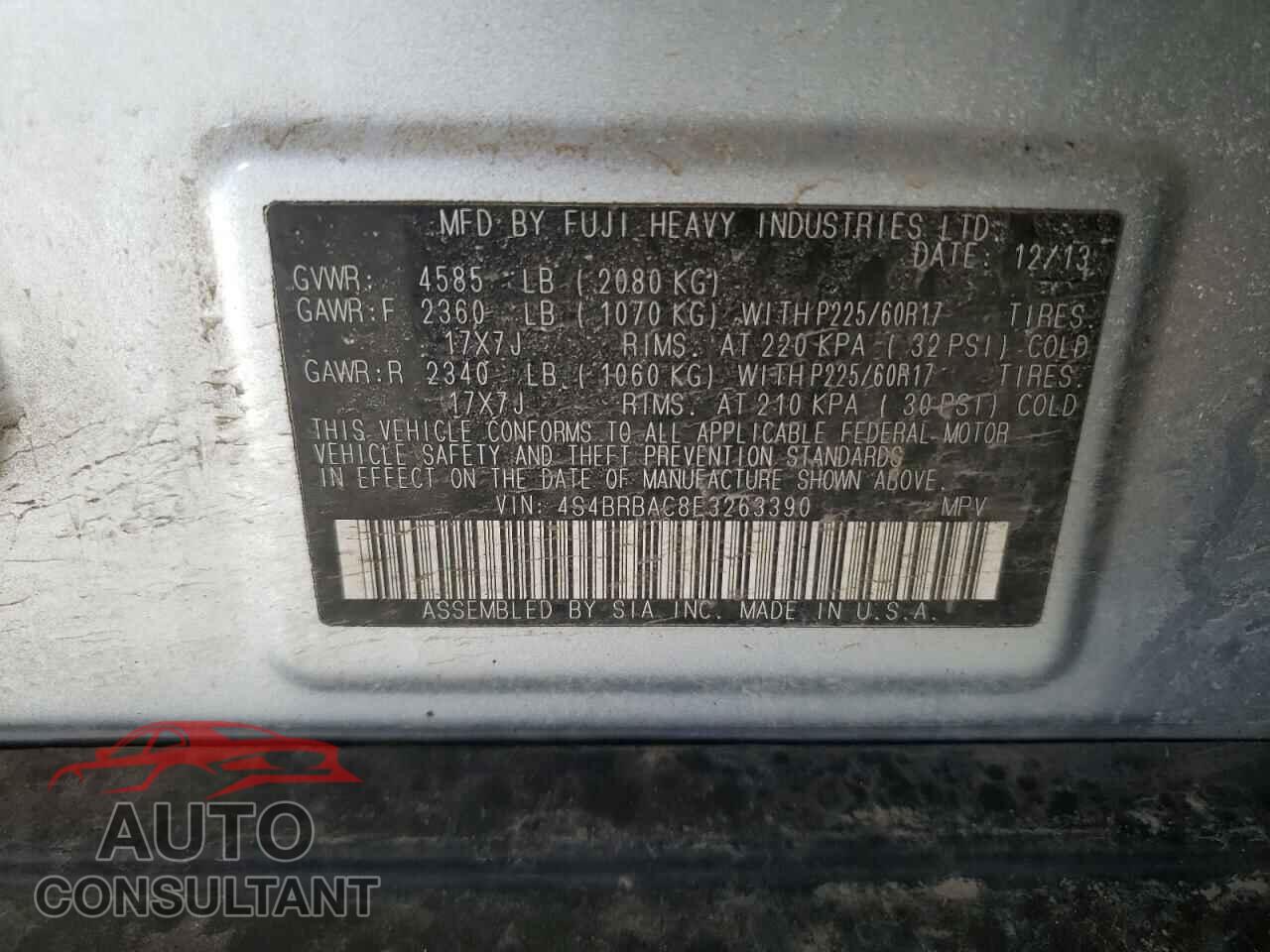 SUBARU OUTBACK 2014 - 4S4BRBAC8E3263390
