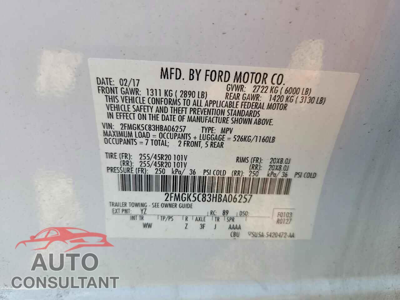 FORD FLEX 2017 - 2FMGK5C83HBA06257