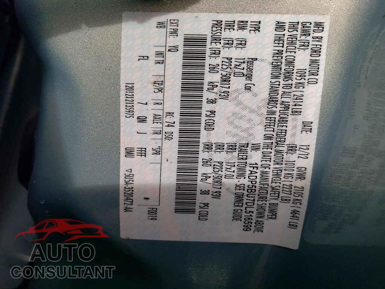 FORD CMAX 2013 - 1FADP5BU7DL516599