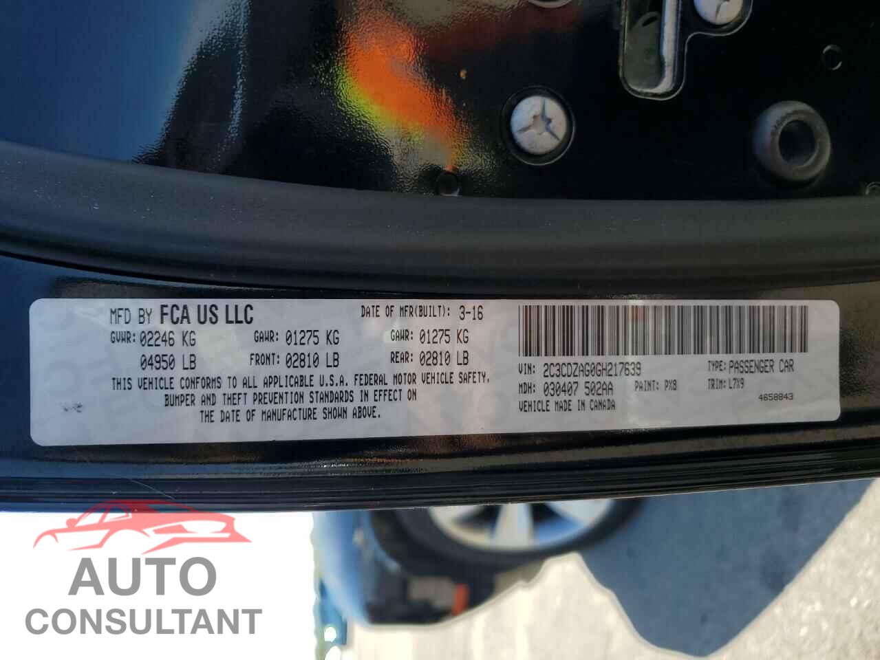 DODGE CHALLENGER 2016 - 2C3CDZAG0GH217639