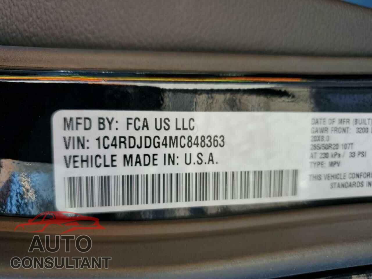DODGE DURANGO 2021 - 1C4RDJDG4MC848363