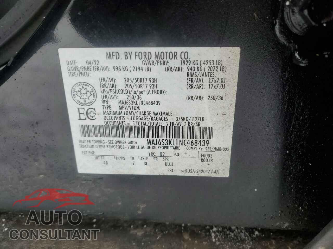 FORD ECOSPORT 2022 - MAJ6S3KL1NC468439
