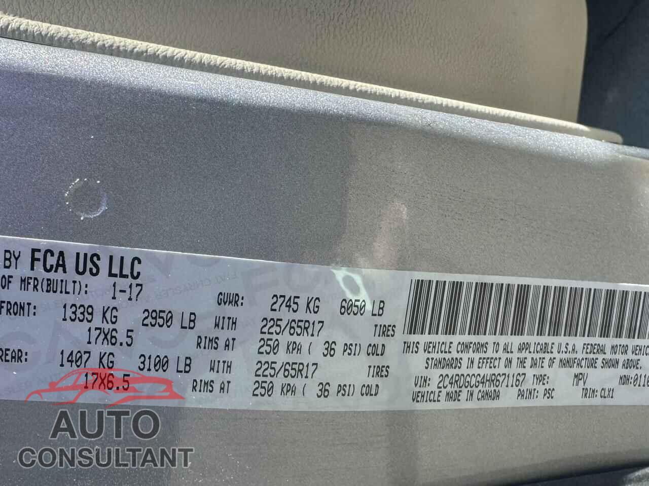 DODGE CARAVAN 2017 - 2C4RDGCG4HR671167