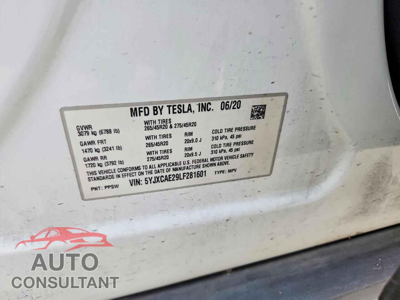 TESLA MODEL X 2020 - 5YJXCAE29LF281601