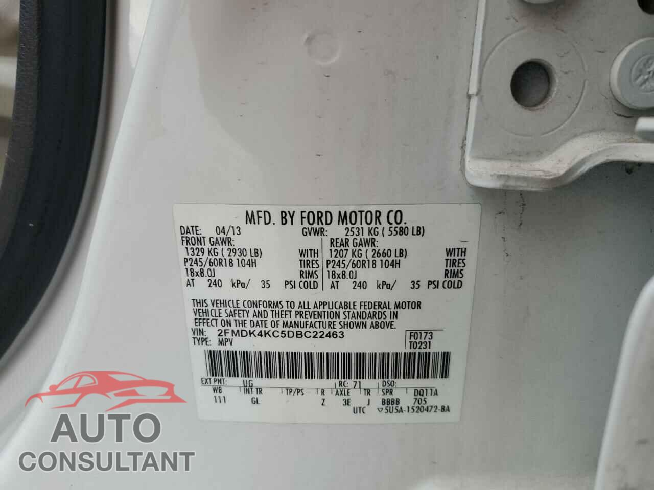 FORD EDGE 2013 - 2FMDK4KC5DBC22463