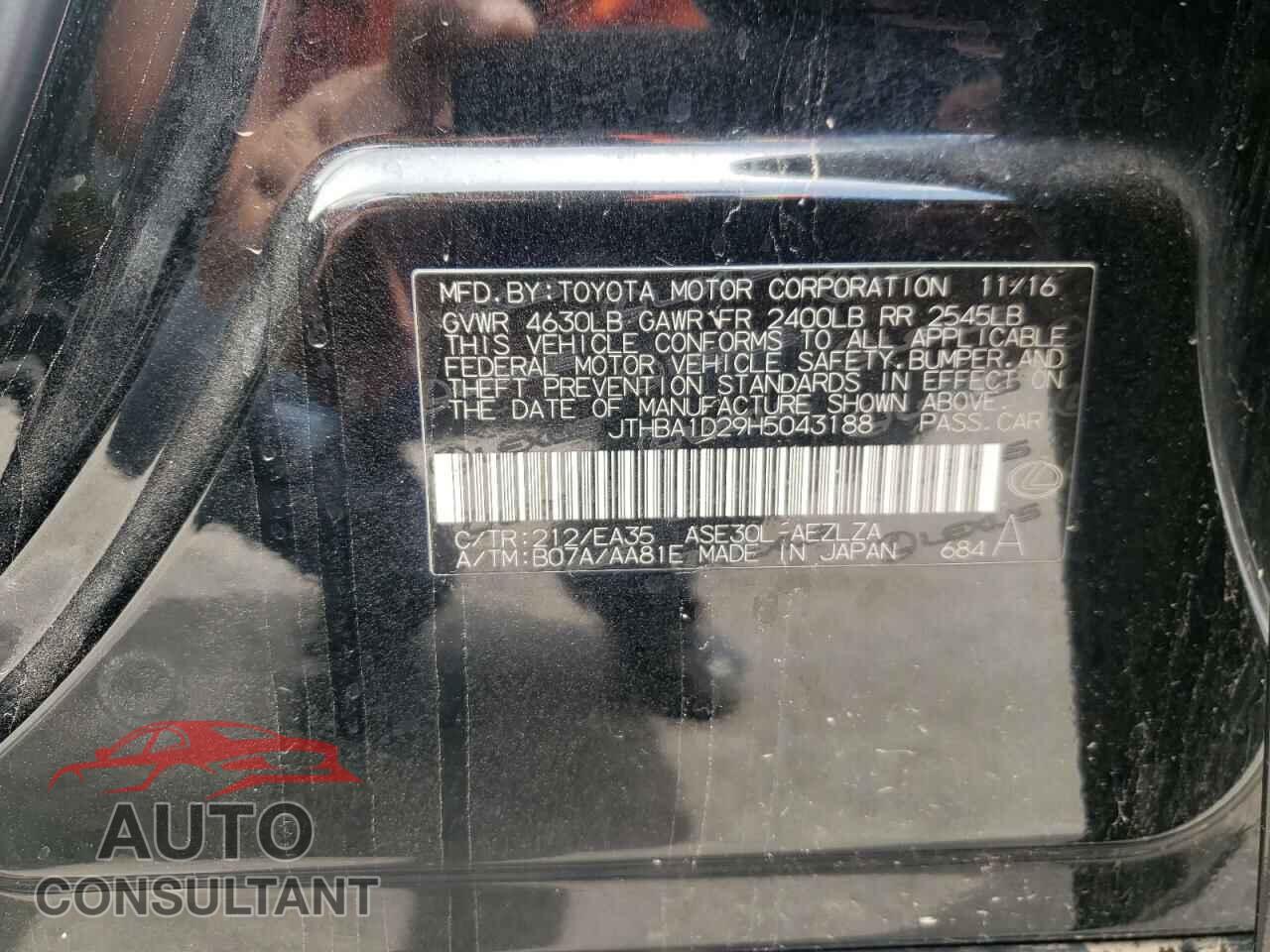 LEXUS IS 2017 - JTHBA1D29H5043188