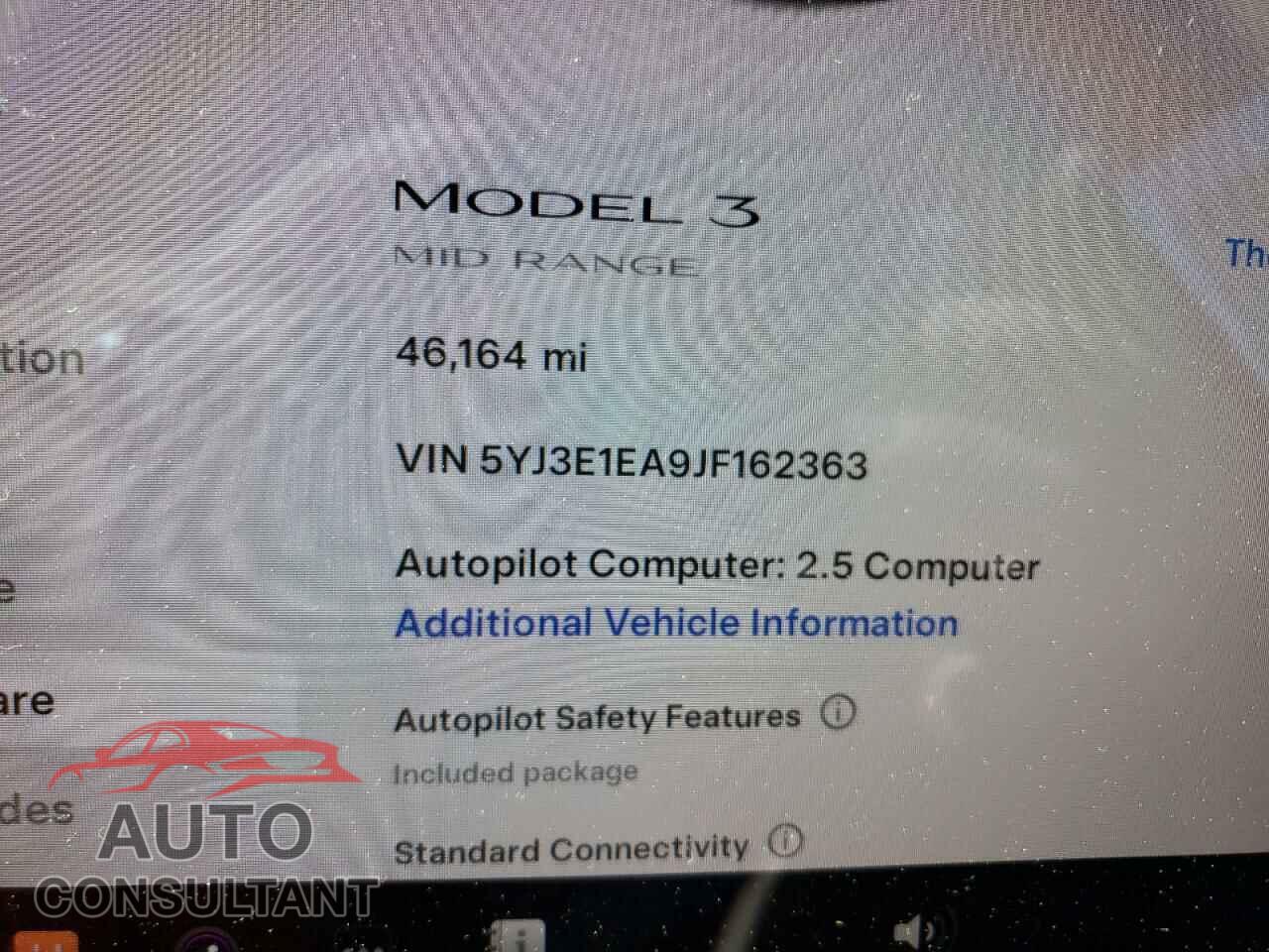 TESLA MODEL 3 2018 - 5YJ3E1EA9JF162363