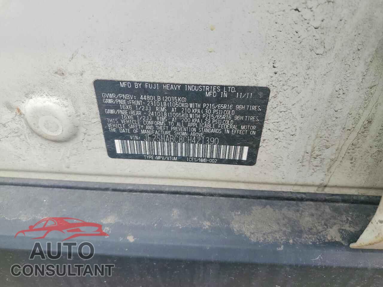 SUBARU FORESTER 2012 - JF2SHABC8CH421390