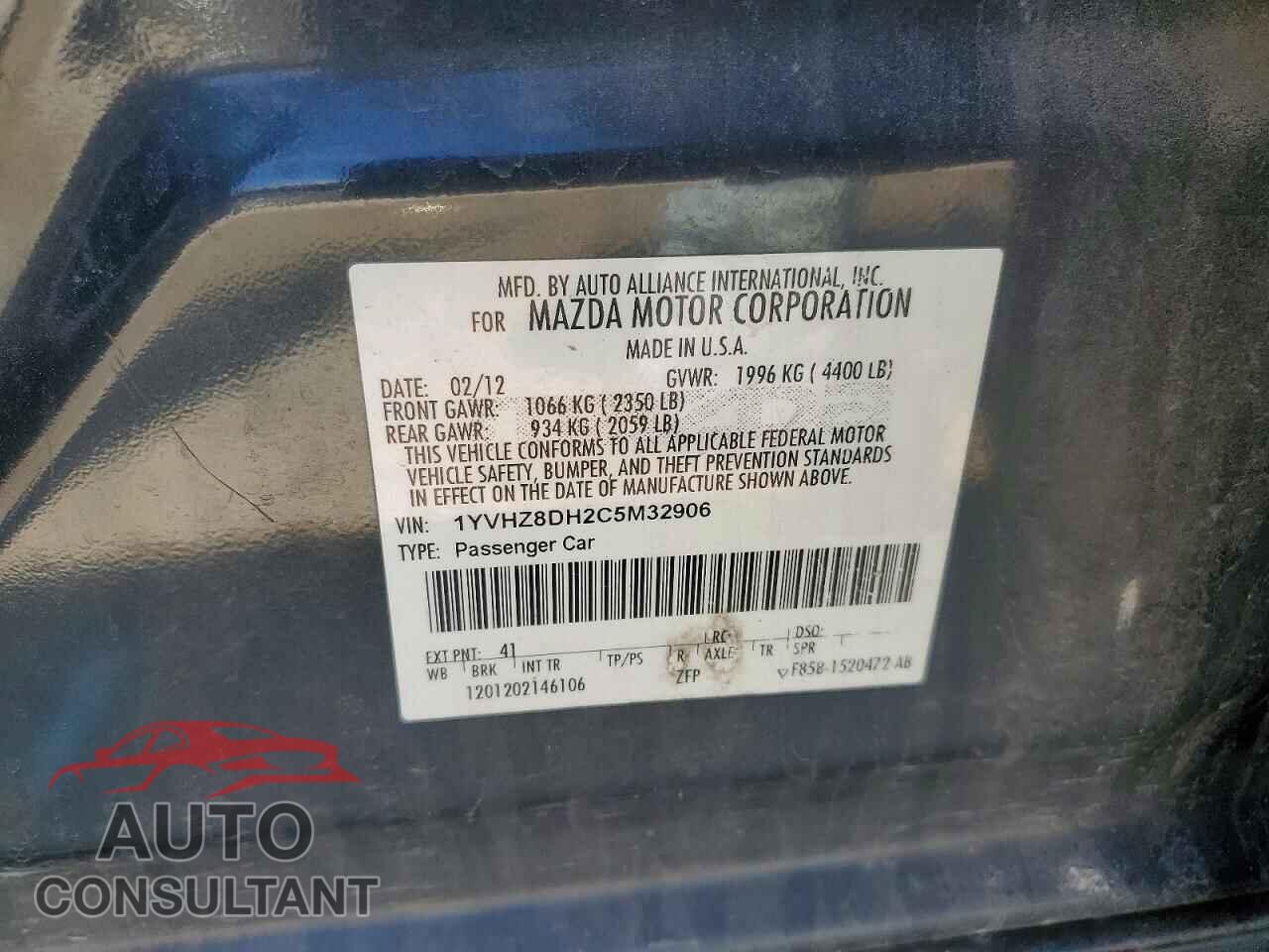 MAZDA 6 2012 - 1YVHZ8DH2C5M32906