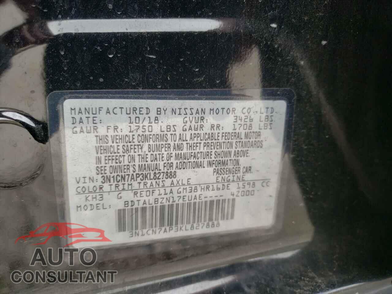 NISSAN VERSA 2019 - 3N1CN7AP3KL827888