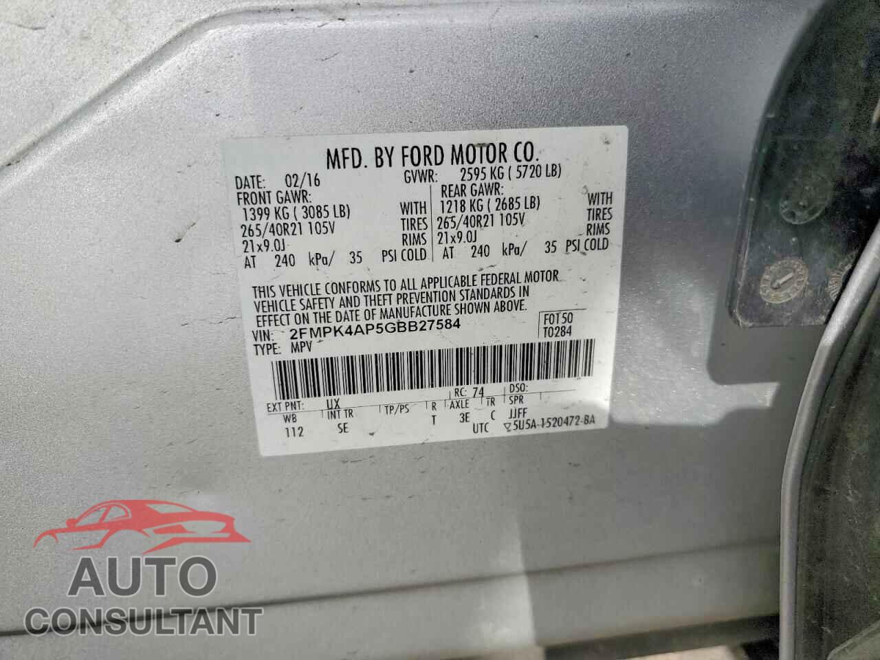 FORD EDGE 2016 - 2FMPK4AP5GBB27584