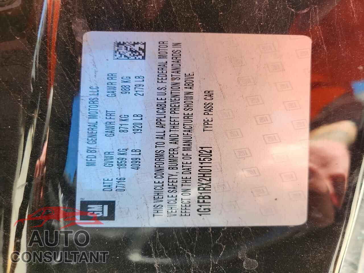 CHEVROLET CAMARO 2017 - 1G1FB1RX2H0115021