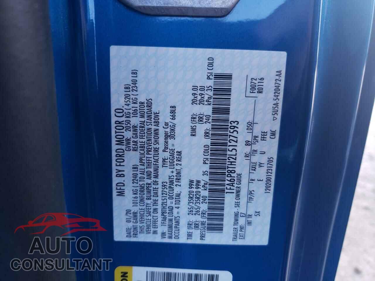 FORD MUSTANG 2020 - 1FA6P8TH2L5127593