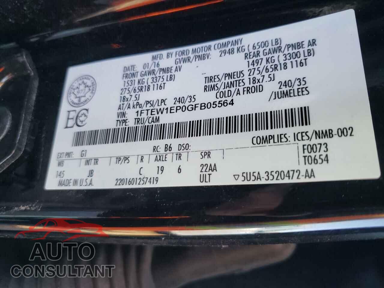 FORD F-150 2016 - 1FTEW1EP0GFB05564