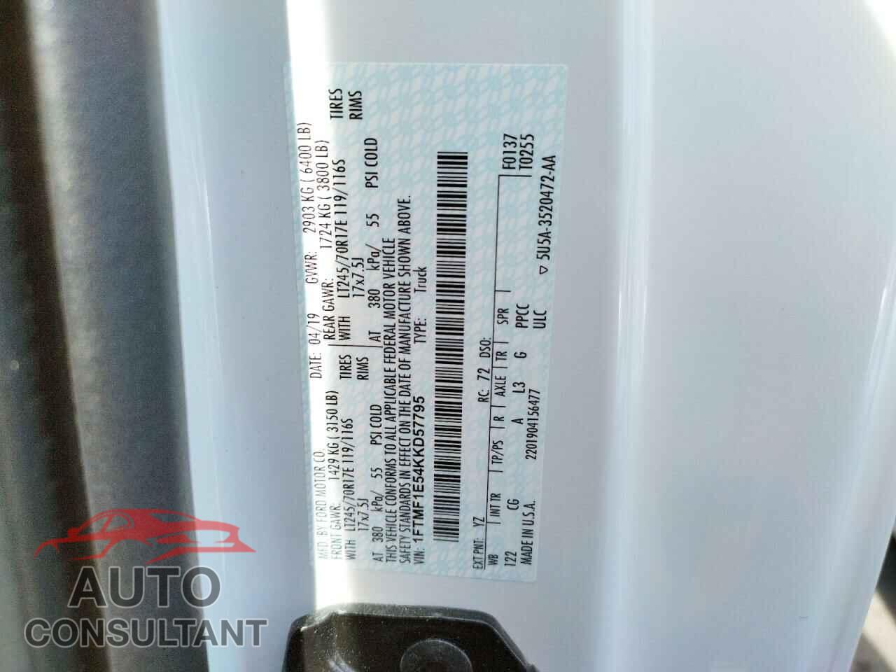 FORD F150 2019 - 1FTMF1E54KKD57795