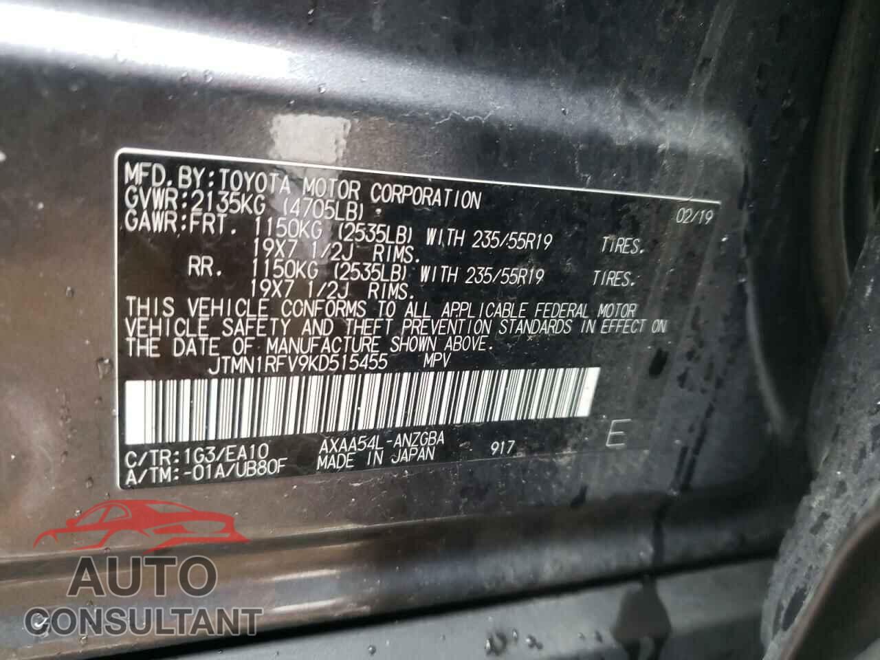 TOYOTA RAV4 2019 - JTMN1RFV9KD515455