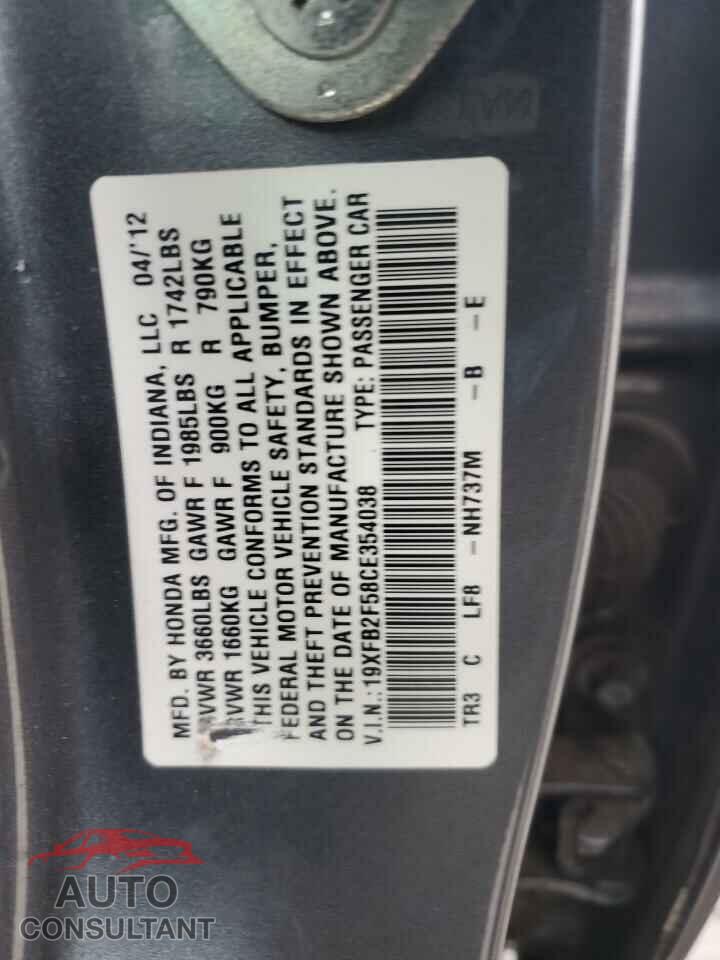 HONDA CIVIC 2012 - 19XFB2F58CE354038