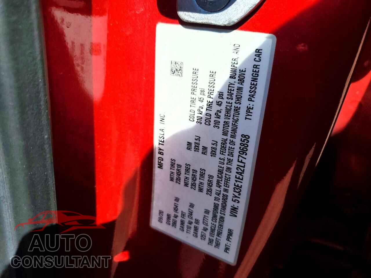 TESLA MODEL 3 2020 - 5YJ3E1EA2LF796858
