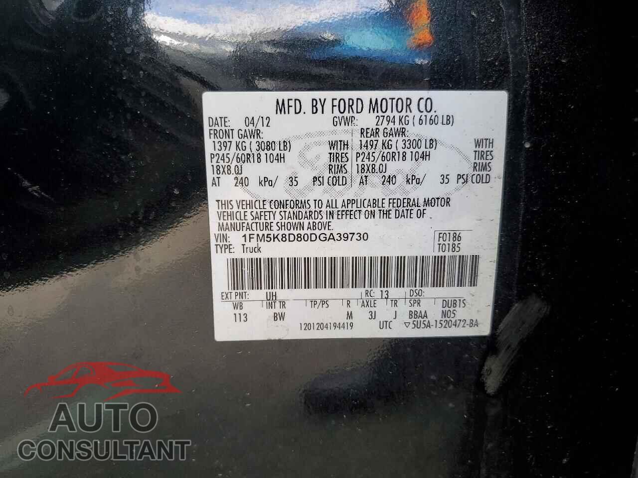 FORD EXPLORER 2013 - 1FM5K8D80DGA39730