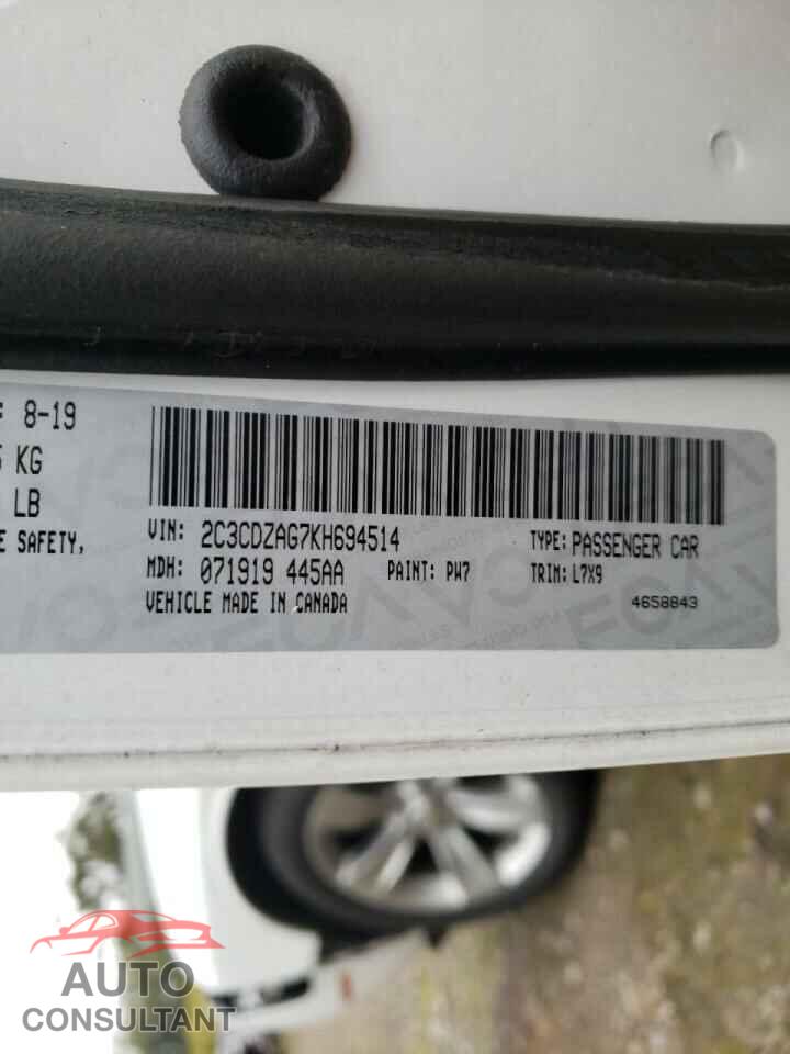 DODGE CHALLENGER 2019 - 2C3CDZAG7KH694514