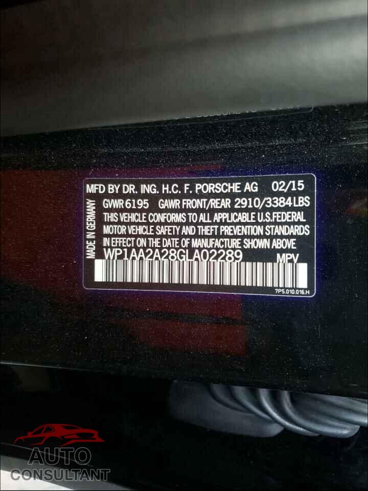 PORSCHE CAYENNE 2016 - WP1AA2A28GLA02289