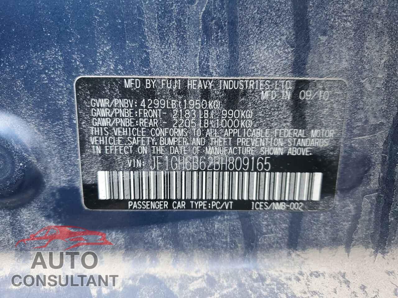 SUBARU IMPREZA 2011 - JF1GH6B62BH809165