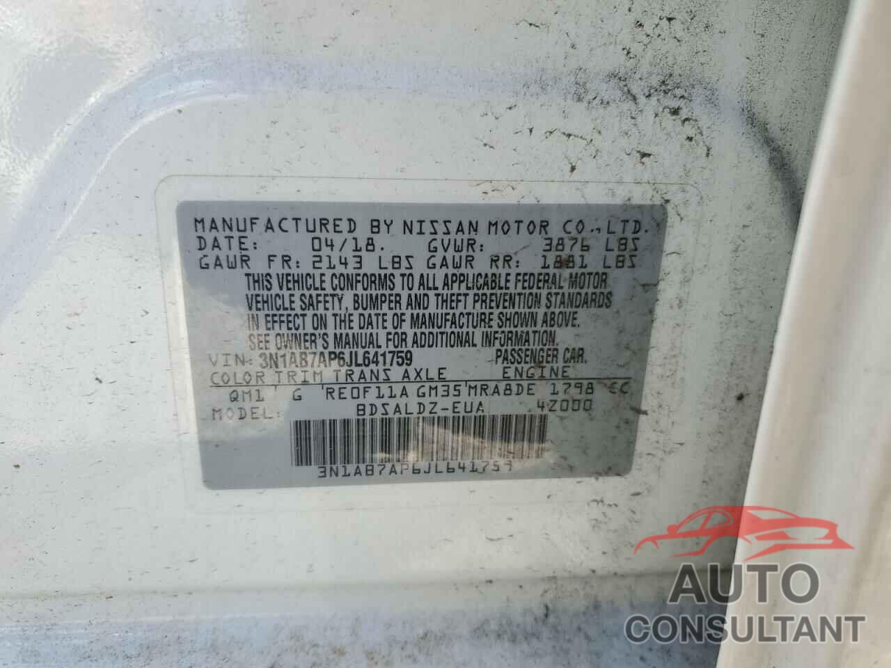 NISSAN SENTRA 2018 - 3N1AB7AP6JL641759