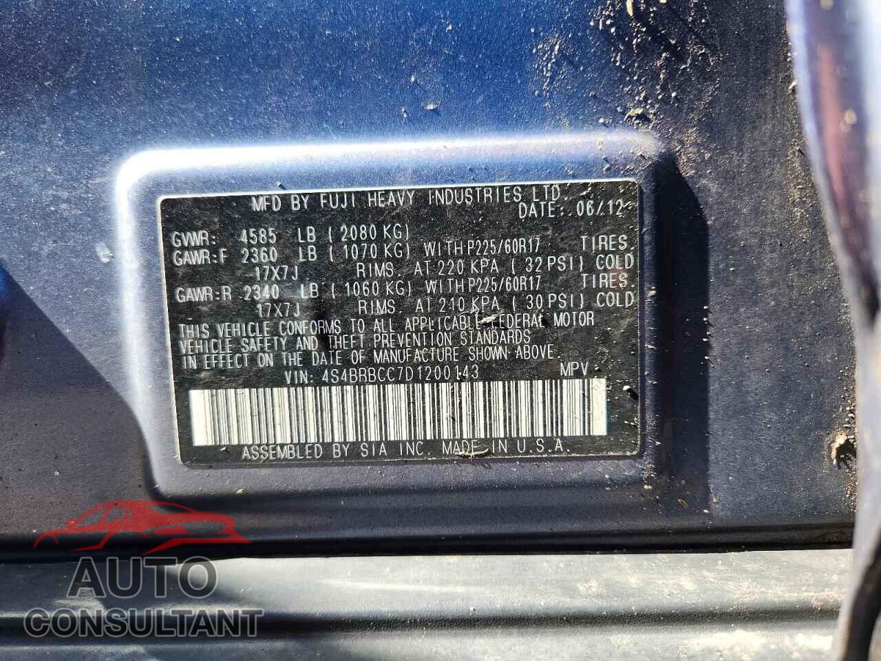 SUBARU OUTBACK 2013 - 4S4BRBCC7D1200143