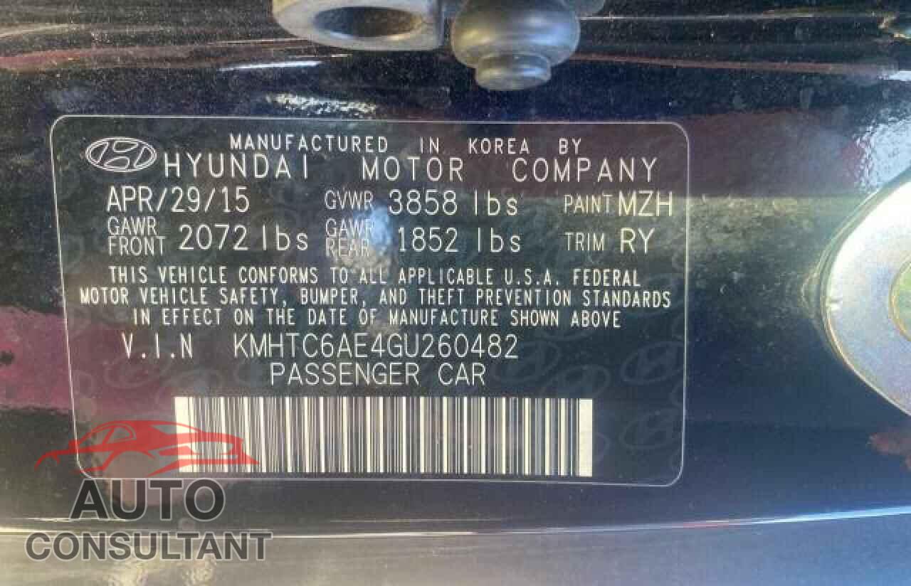 HYUNDAI VELOSTER 2016 - KMHTC6AE4GU260482