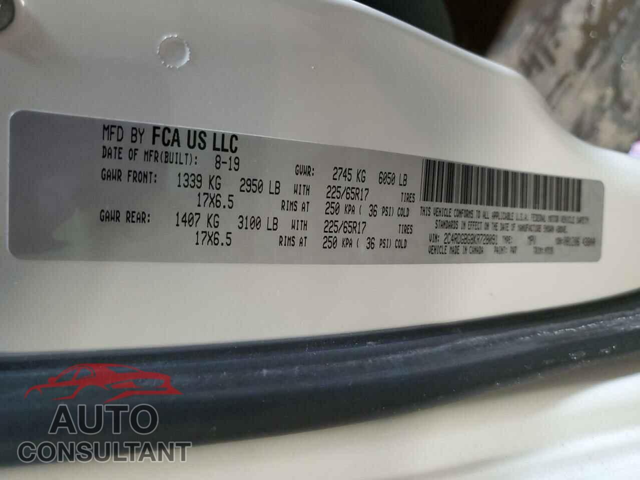 DODGE CARAVAN 2019 - 2C4RDGBG8KR728091