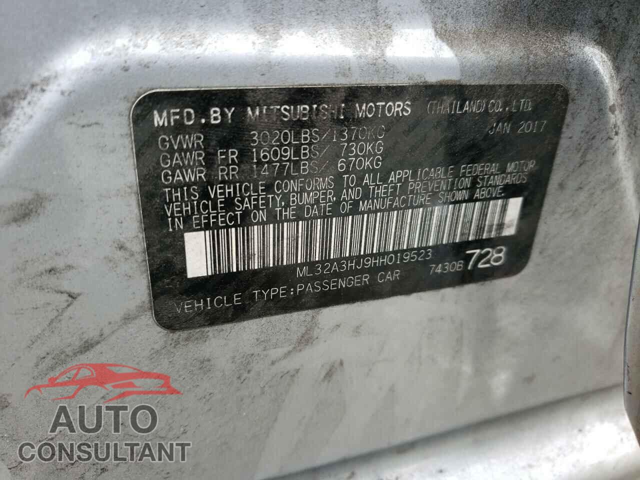 MITSUBISHI MIRAGE 2017 - ML32A3HJ9HH019523